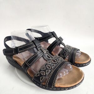 Clarks Bendables Sandals Size 9.5 Leisa Apple Slingback Black Leather Comfort